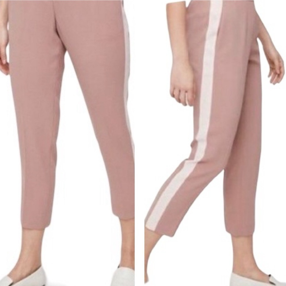 Babaton Blush Pink Cropped Pants with White Side Stripe